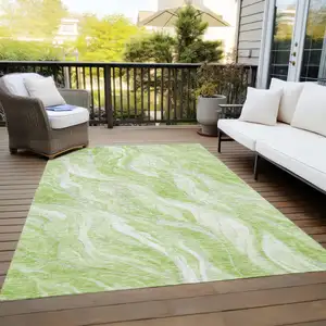 Photo of Green And Ivory Abstract Washable Indoor Outdoor Area Rug