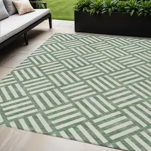 Photo of Green And Ivory Geometric Washable Indoor Outdoor Area Rug