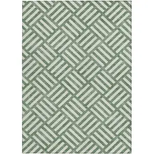 Photo of Green And Ivory Geometric Washable Indoor Outdoor Area Rug