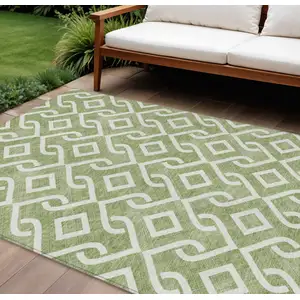 Photo of Green And Ivory Geometric Washable Indoor Outdoor Area Rug