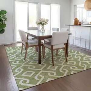 Photo of Green And Ivory Geometric Washable Indoor Outdoor Area Rug