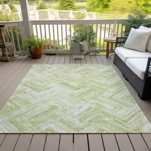 Photo of Green And Ivory Geometric Washable Indoor Outdoor Area Rug