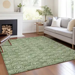 Photo of Green And Ivory Geometric Washable Indoor Outdoor Area Rug