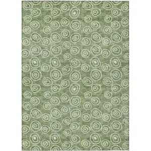 Photo of Green And Ivory Geometric Washable Indoor Outdoor Area Rug