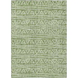 Photo of Green And Ivory Geometric Washable Indoor Outdoor Area Rug