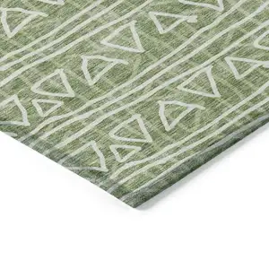 Photo of Green And Ivory Geometric Washable Indoor Outdoor Area Rug