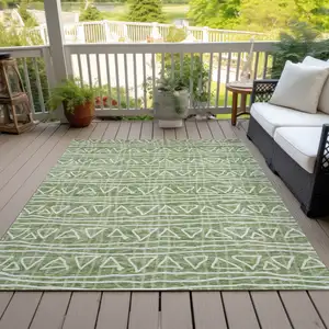 Photo of Green And Ivory Geometric Washable Indoor Outdoor Area Rug