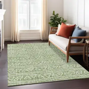 Photo of Green And Ivory Geometric Washable Indoor Outdoor Area Rug