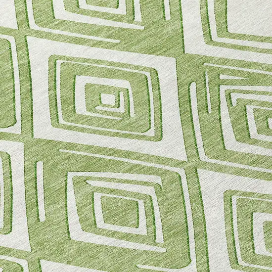 Green And Ivory Geometric Washable Indoor Outdoor Area Rug Photo 7