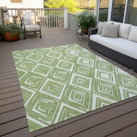 Green And Ivory Geometric Washable Indoor Outdoor Area Rug Photo 9