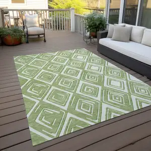 Photo of Green And Ivory Geometric Washable Indoor Outdoor Area Rug