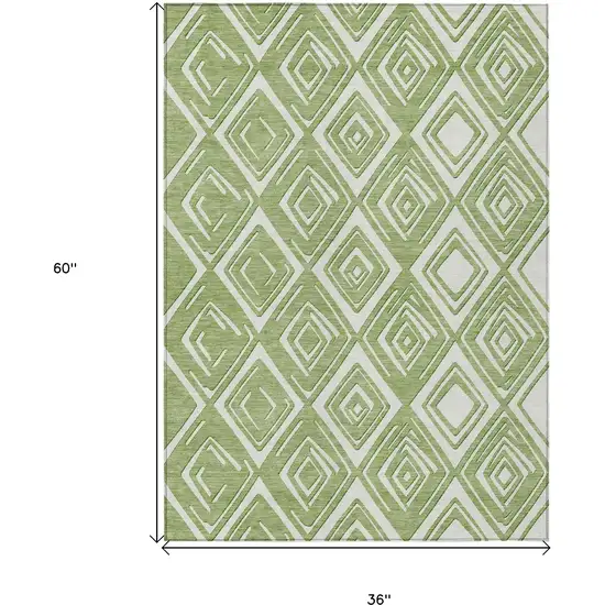 Green And Ivory Geometric Washable Indoor Outdoor Area Rug Photo 3