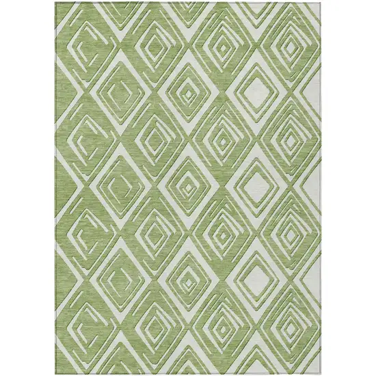 Green And Ivory Geometric Washable Indoor Outdoor Area Rug Photo 2