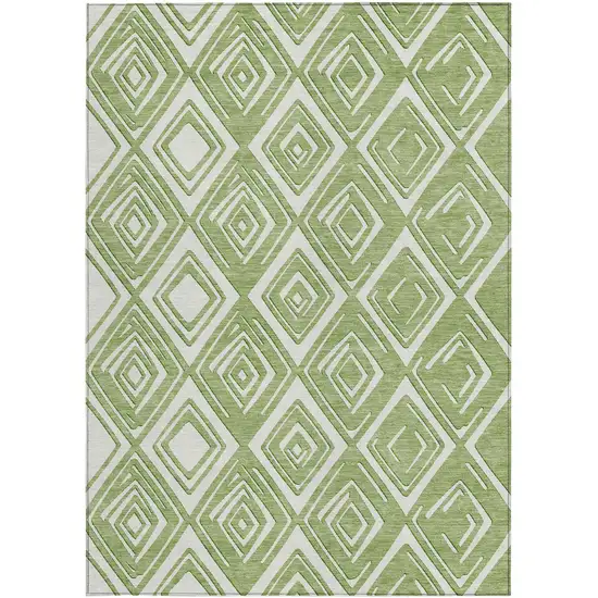 Green And Ivory Geometric Washable Indoor Outdoor Area Rug Photo 8