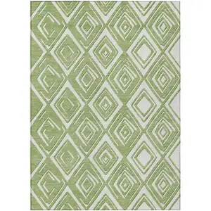 Photo of Green And Ivory Geometric Washable Indoor Outdoor Area Rug