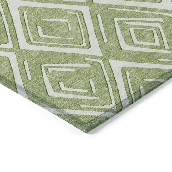 Green And Ivory Geometric Washable Indoor Outdoor Area Rug Photo 5