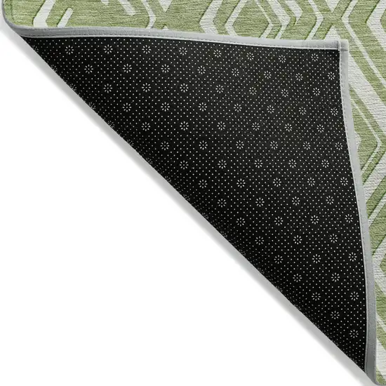 Green And Ivory Geometric Washable Indoor Outdoor Area Rug Photo 4