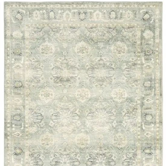 Green And Ivory Oriental Power Loom Stain Resistant Area Rug Photo 6