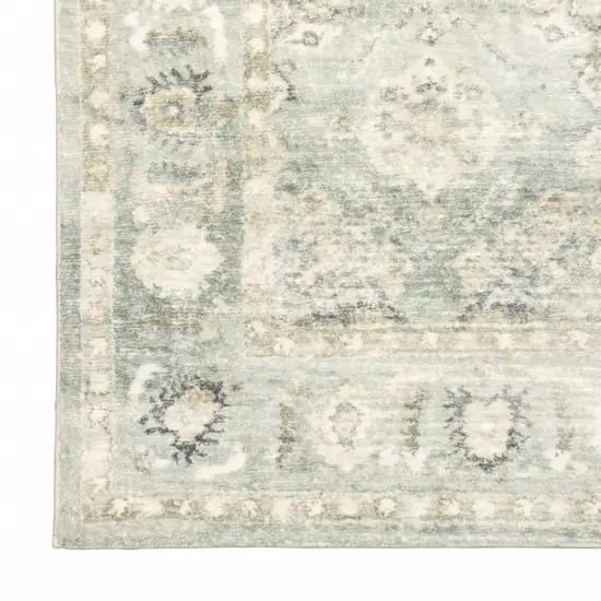 Green And Ivory Oriental Power Loom Stain Resistant Runner Rug Photo 3