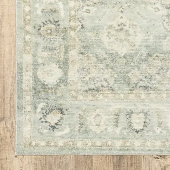 Green And Ivory Oriental Power Loom Stain Resistant Runner Rug Photo 2