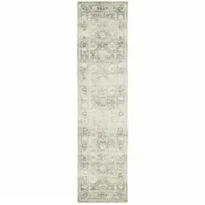 Photo of Green And Ivory Oriental Power Loom Stain Resistant Runner Rug