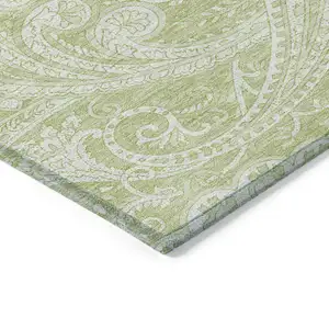 Photo of Green And Ivory Paisley Washable Indoor Outdoor Area Rug