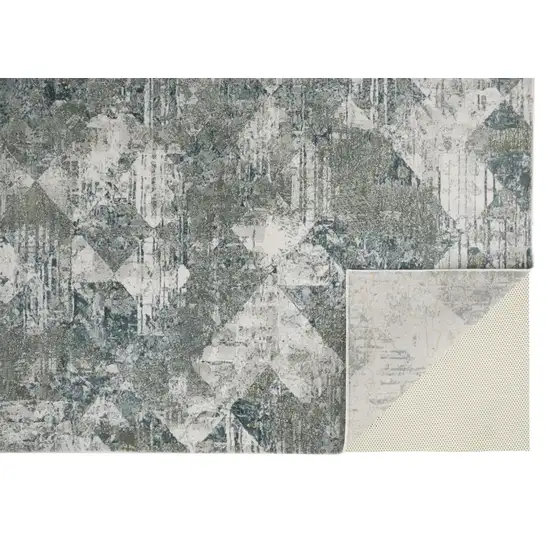 Green And Ivory Patchwork Distressed Stain Resistant Area Rug Photo 3