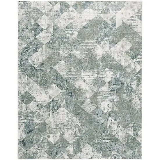 Green And Ivory Patchwork Distressed Stain Resistant Area Rug Photo 1