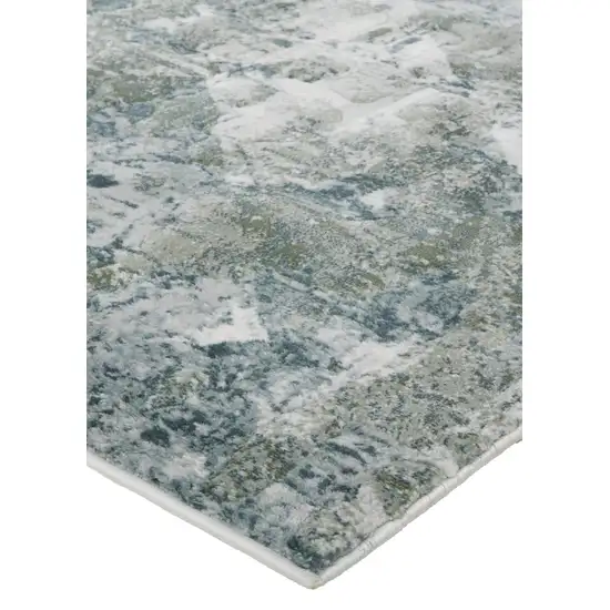 Green And Ivory Patchwork Distressed Stain Resistant Area Rug Photo 4