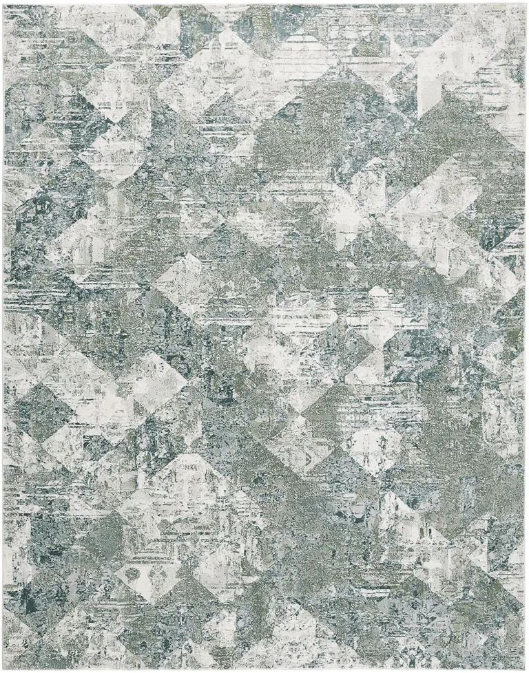 Green And Ivory Patchwork Distressed Stain Resistant Area Rug Photo 1