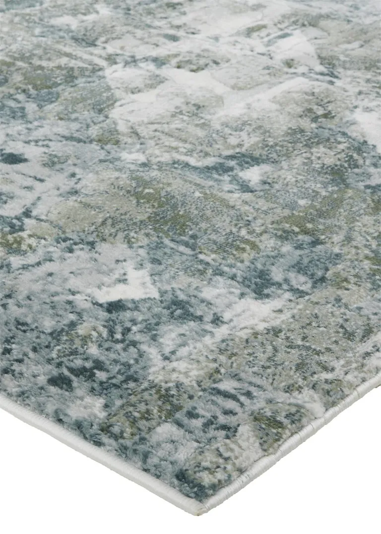 Green And Ivory Patchwork Distressed Stain Resistant Area Rug Photo 4