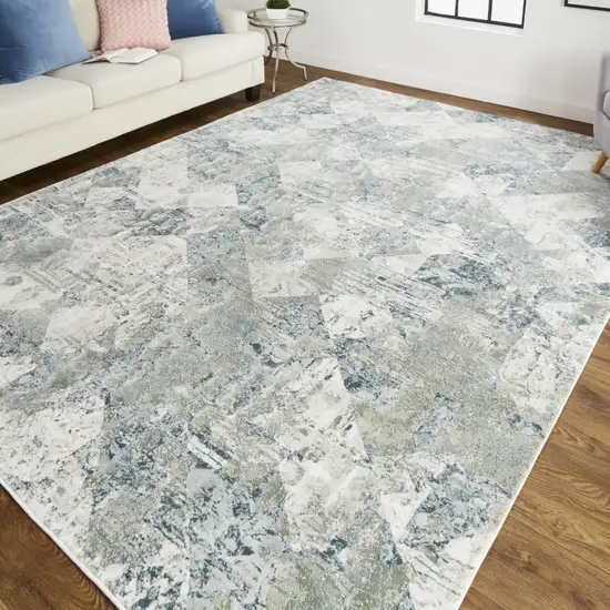 Green And Ivory Patchwork Distressed Stain Resistant Area Rug Photo 5