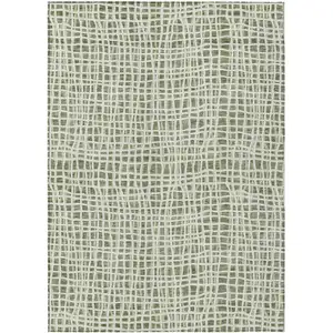 Photo of Green And Ivory Striped Washable Indoor Outdoor Area Rug