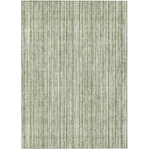 Photo of Green And Ivory Striped Washable Indoor Outdoor Area Rug