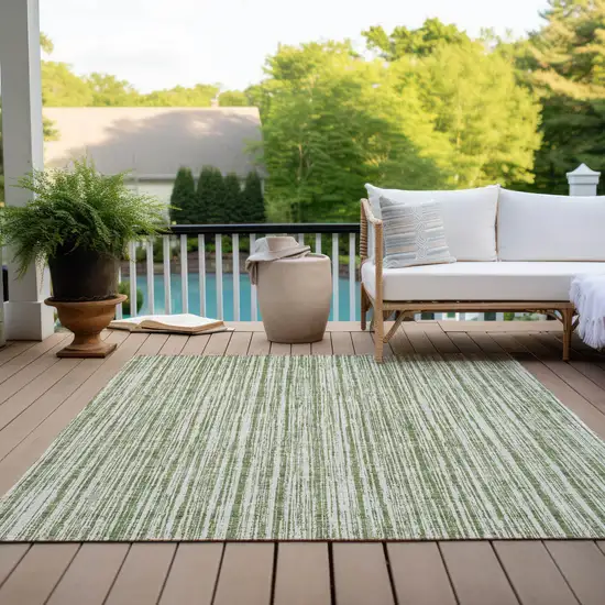 Green And Ivory Striped Washable Indoor Outdoor Area Rug Photo 9