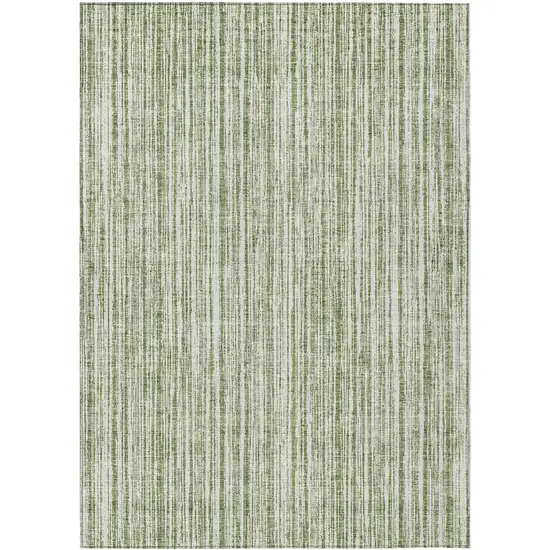 Green And Ivory Striped Washable Indoor Outdoor Area Rug Photo 1