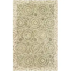 Photo of Green And Ivory Wool Geometric Hand Tufted Area Rug