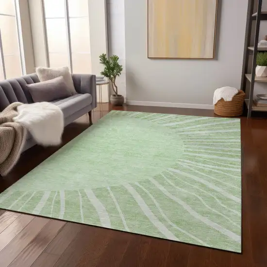 Green And Mint Green Abstract Washable Indoor Outdoor Area Rug Photo 7