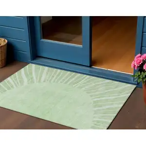 Photo of Green And Mint Green Abstract Washable Indoor Outdoor Area Rug