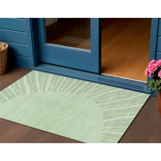 Green And Mint Green Abstract Washable Indoor Outdoor Area Rug Photo 1