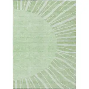 Photo of Green And Mint Green Abstract Washable Indoor Outdoor Area Rug