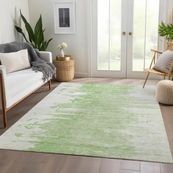 Green And Mint Green Abstract Washable Indoor Outdoor Area Rug Photo 7