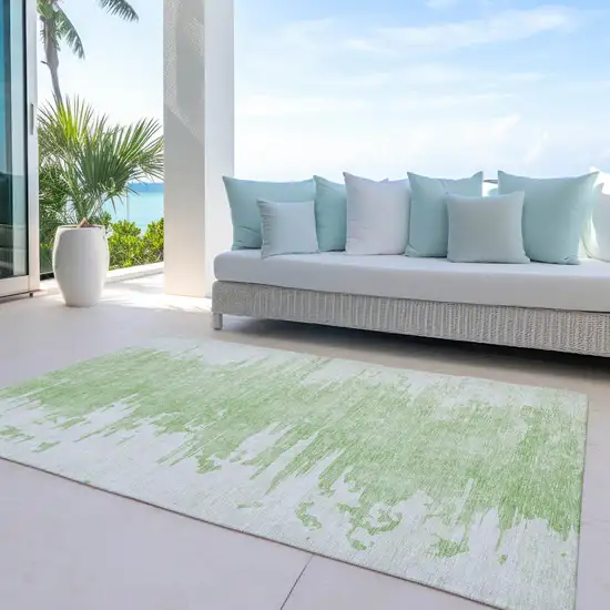 Green And Mint Green Abstract Washable Indoor Outdoor Area Rug Photo 9