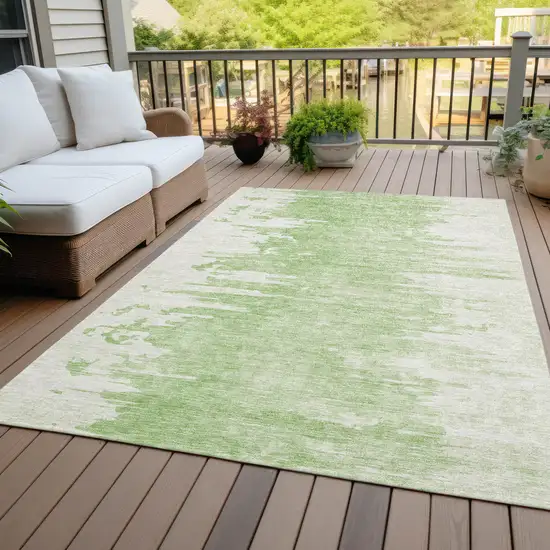 Green And Mint Green Abstract Washable Indoor Outdoor Area Rug Photo 6