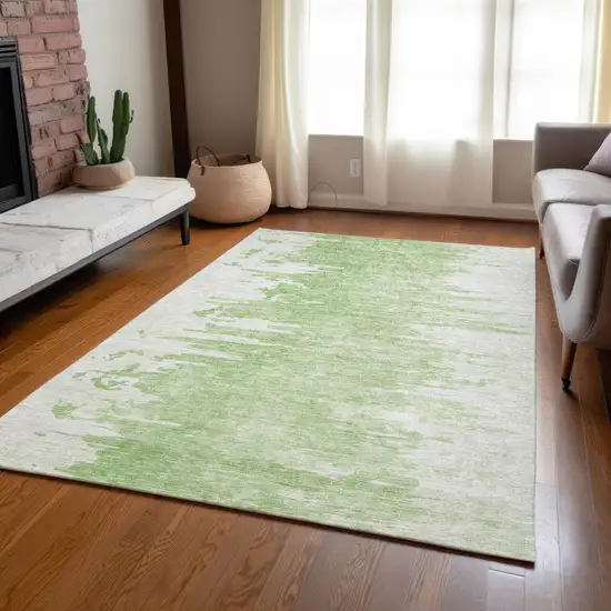 Green And Mint Green Abstract Washable Indoor Outdoor Area Rug Photo 8