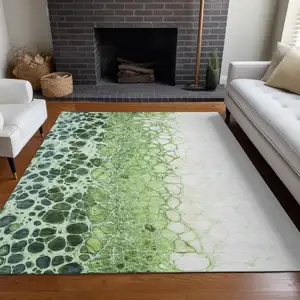 Photo of Green And Mint Green Abstract Washable Indoor Outdoor Area Rug