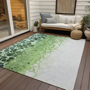 Photo of Green And Mint Green Abstract Washable Indoor Outdoor Area Rug