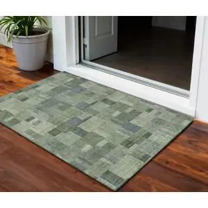 Photo of Green And Mint Green Geometric Washable Indoor Outdoor Area Rug