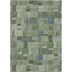 Photo of Green And Mint Green Geometric Washable Indoor Outdoor Area Rug