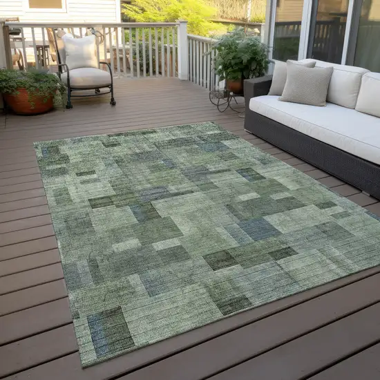 Green And Mint Green Geometric Washable Indoor Outdoor Area Rug Photo 6